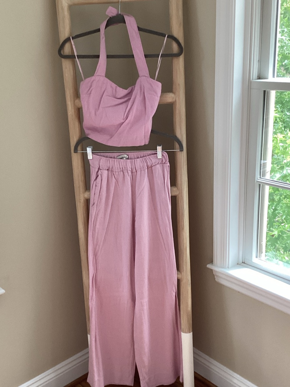 Abercrombie & Fitch Dusty Pink Wide-Leg Pants and Halter Top Set